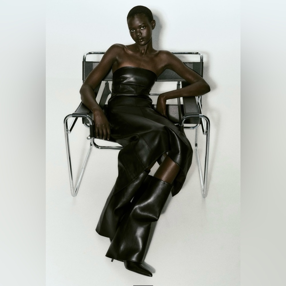 NWT - Zara Strapless Faux Leather Dress